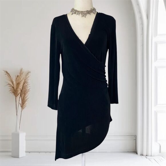 Witchy Vintage Made in USA Chico's Whimsygoth Long Asymmetric Black Wrap Top S - Picture 1 of 7